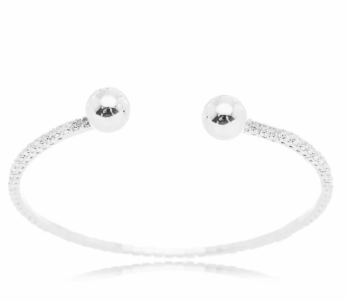 BRACELETE CRAVEJADO E ESFERAS RODIO BRANCO