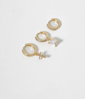 BRINCO TRIO ARGOLAS CRUZ E ZIRCONIAS