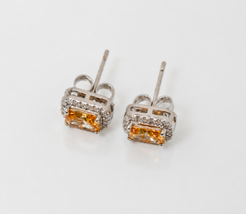 BRINCO C/ PEDRA ICE CUT RETANGULAR CHAMPAGNE