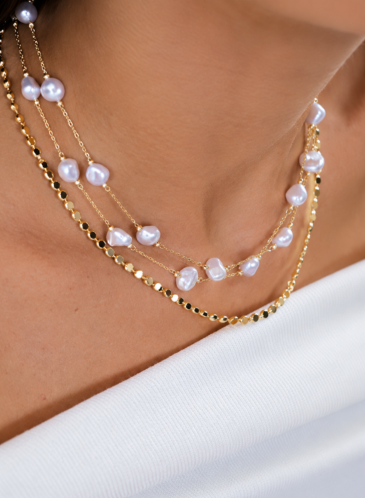 CHOKER PEROLAS BARROCA COM ESFERAS OURO