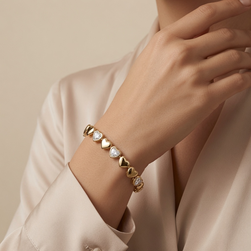 PULSEIRA CORAÇÃO CRISTAL INTERCALADAS