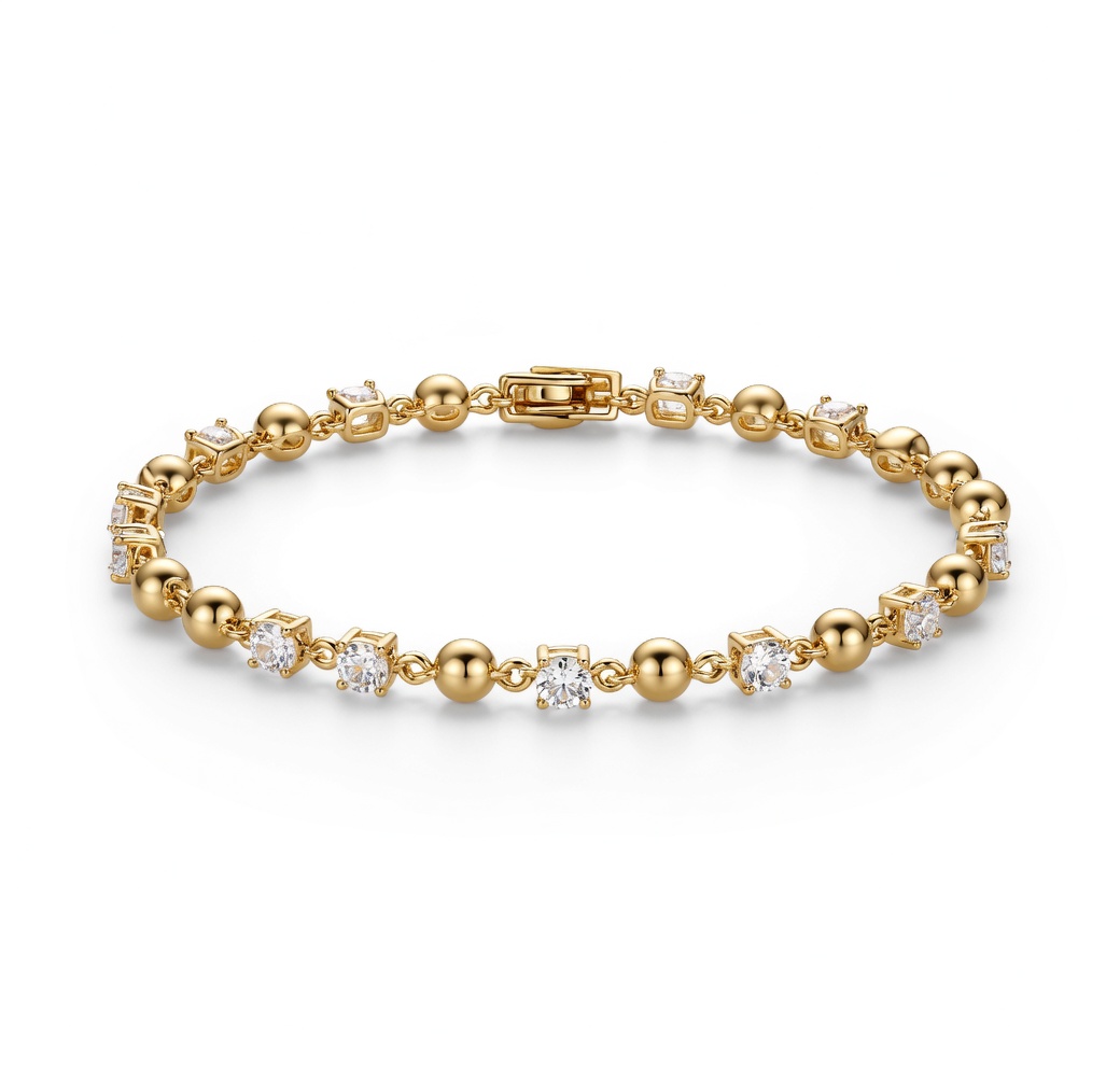 PULSEIRA CRISTAL E ESFERA INTERCALADAS