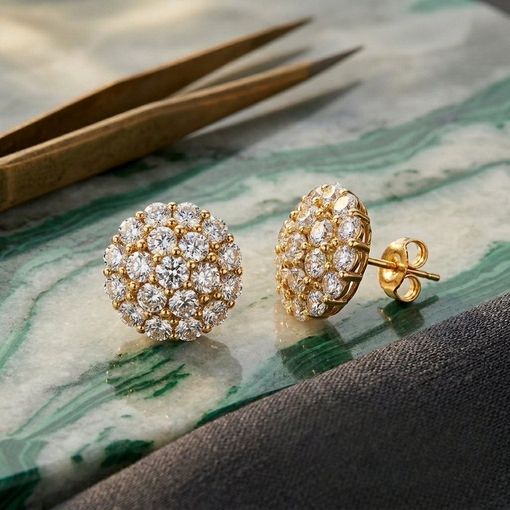 BRINCO OURO FLOR CRAVEJADO